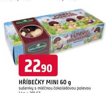 HŘÍBEČKY MINI 60 g sušenky s mléčnou čokoládovou polevou 
