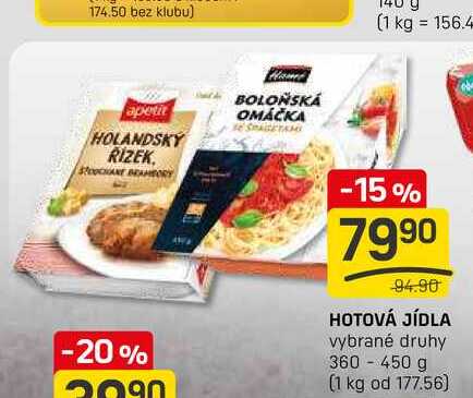 HOTOVÁ JÍDLA vybrané druhy 360-450 g 