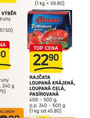 RAJČATA LOUPANÁ KRÁJENÁ, LOUPANÁ CELÁ, PASÍROVANÁ 400-500 g. p.p. 240 - 500 g
