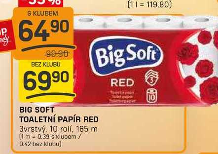 BIG SOFT TOALETNÍ PAPÍR RED 3vrstvý, 10 rolí