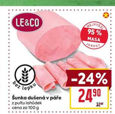 Šunka dušená v páře z pultu lahůdek cena za 100 g