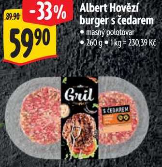 Albert Hovězí burger s čedarem, 260 g