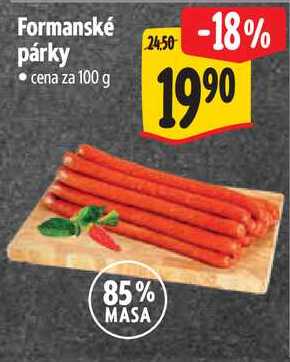 Formanské párky, cena za 100 g 