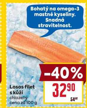 Losos filet s kůží chlazený cena za 100g