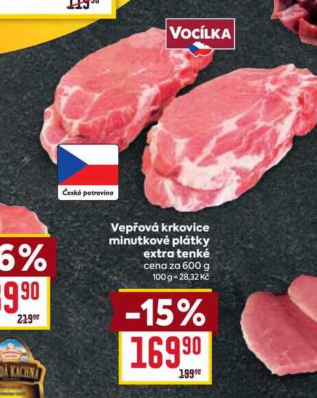 Vepřová krkovice minutkové plátky extra tenké cena za 600 g 