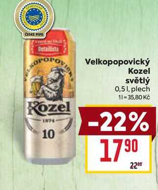 Velkopopovický Kozel světlý 0,51, plech 