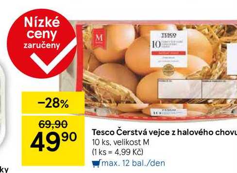 Tesco Čerstvá vejce z halového chovu, 10 ks, velikost M 