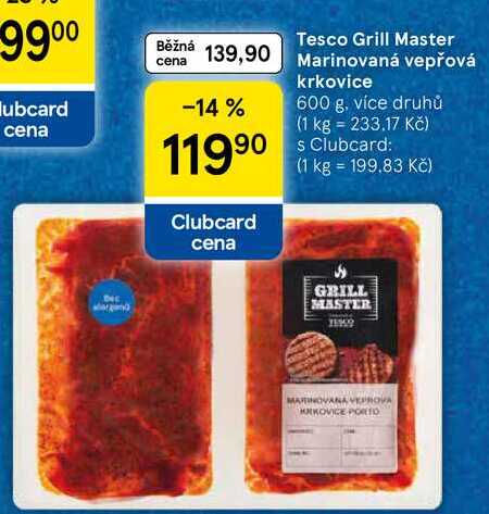 Tesco Grill Master Marinovaná vepřová krkovice, 600 g, více druhů