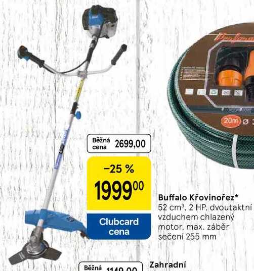 Buffalo Křovinořez, 52 cm³, 2 HP, dvoutaktní vzduchem chlazený motor, max. záběr sečení 255 mm  
