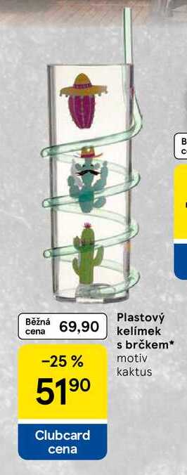 Plastový kelímek s brčkem, motiv kaktus 