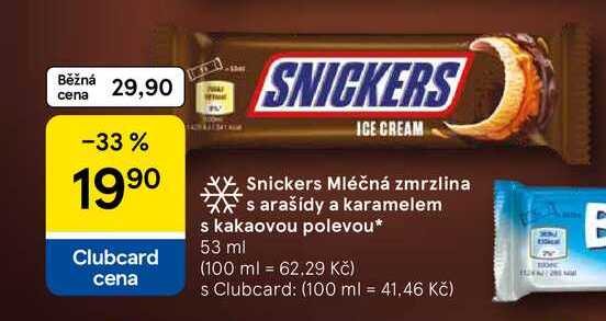 Snickers Mléčná zmrzlina s arašídy a karamelem s kakaovou polevou, 53 ml  