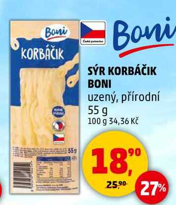 SÝR KORBÁČIK BONI uzený, přírodní, 55 g