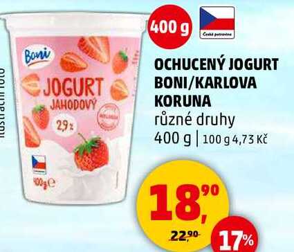 OCHUCENÝ JOGURT BONI/KARLOVA KORUNA různé druhy, 400 g