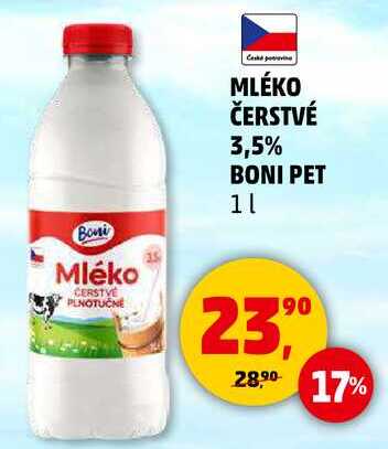 MLÉKO ČERSTVÉ 3,5% BONI PET, 1 l 
