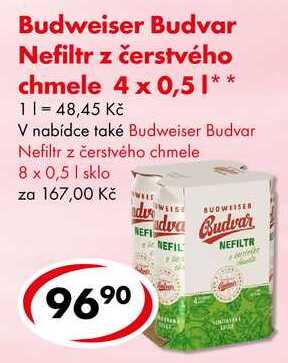 Budweiser Budvar Nefiltr z čerstvého chmele, 4x 0,5 l