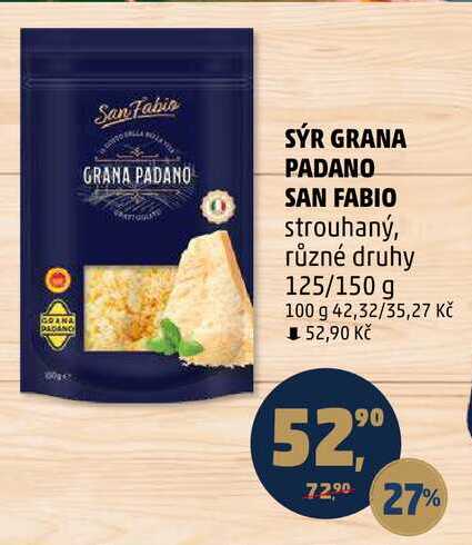SÝR GRANA PADANO SAN FABIO strouhaný, různé druhy, 125/150 g 