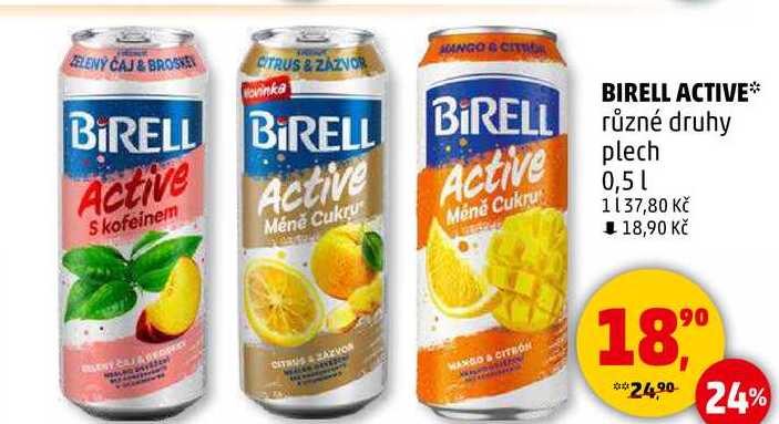 BIRELL Active různé druhy plech, 0,5 l 