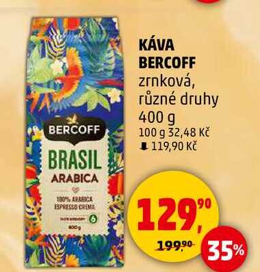 KÁVA BERCOFF zrnková, různé druhy, 400 g 