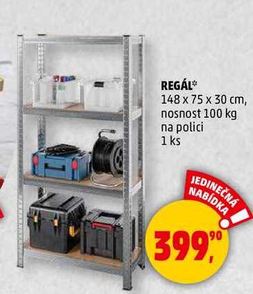 REGÁL, 148 x 75 x 30 cm, nosnost 100 kg na polici 