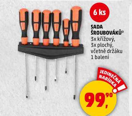 SADA ŠROUBOVÁKŮ 3x křížový, 3x plochý, včetně držáku, 1 balení  
