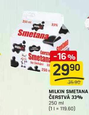 MILKIN SMETANA ČERSTVÁ 33% 250ml