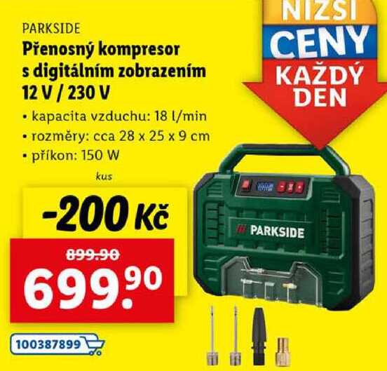 Přenosný kompresor s digitálním zobrazením 12 V / 230 V 