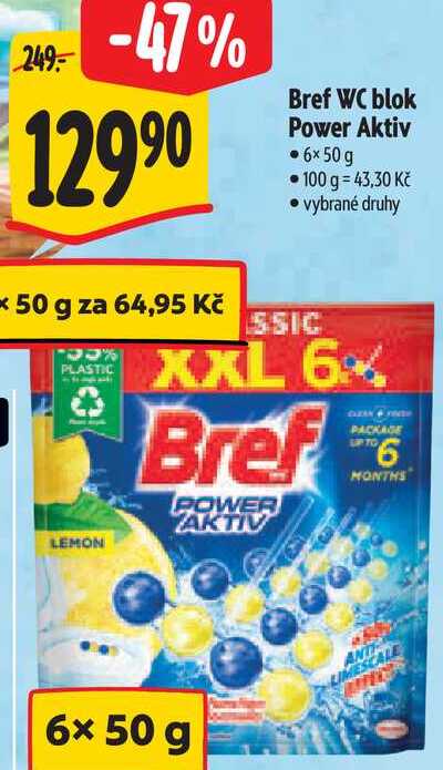 Bref WC blok Power Aktiv, 6x 50 g 