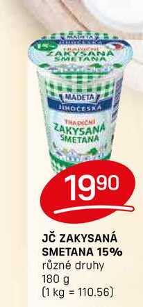 JČ ZAKYSANÁ SMETANA 15% různé druhy 180 g