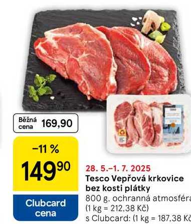 Tesco Vepřová krkovice bez kosti plátky, 800 g