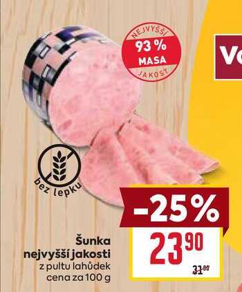 Šunka nejvyšší jakosti z pultu lahůdek cena za 100g
