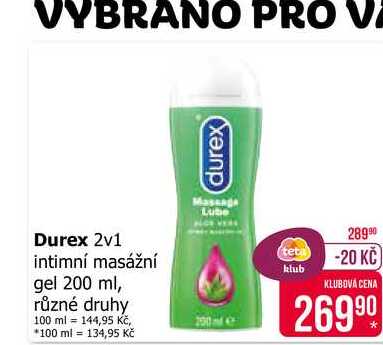 Durex 2v1 intimní masážní gel 200 ml, různé druhy 