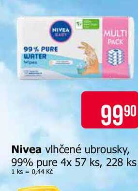 Nivea vlhčené ubrousky, 99% pure 4x 57 ks