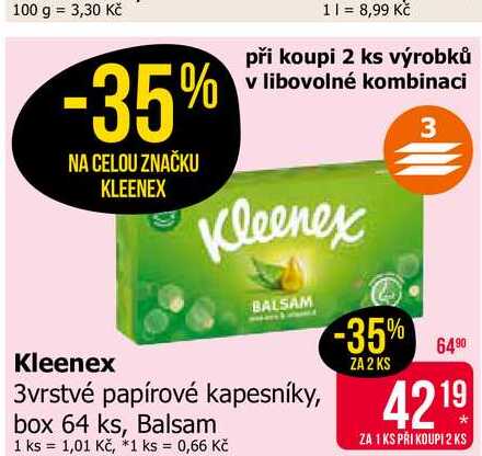Kleenex 3vrstvé papírové kapesníky, box 64 ks