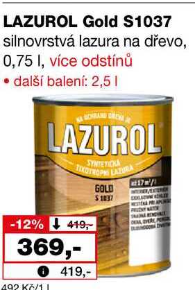 LAZUROL Gold $1037 silnovrstvá lazura na dřevo, 0,75l  