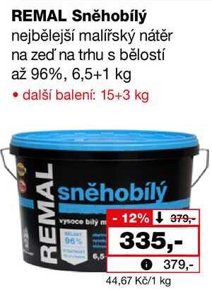 REMAL Sněhobílý nejbělejší malířský nátěr na zeď na trhu s bělostí až 96%, 6,5+1 kg 