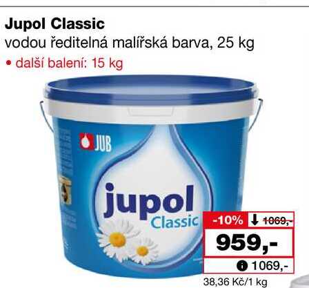 Jupol Classic vodou ředitelná malířská barva, 25 kg 
