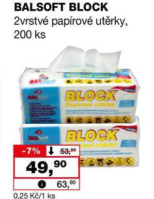 BALSOFT BLOCK 2vrstvé papírové utěrky, 200 ks 