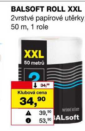 BALSOFT ROLL XXL 2vrstvé papírové utěrky- 50 m, 1 role 