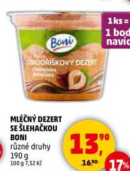 MLÉČNÝ DEZERT SE ŠLEHAČKOU BONI různé druhy, 190 g 