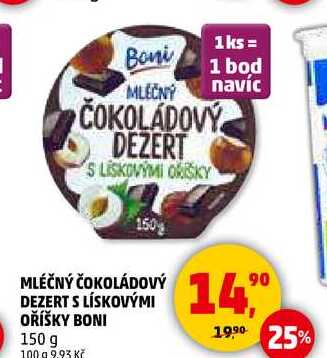 MLEČNÝ ČOKOLÁDOVÝ DEZERT S LISKOVÝMI OŘÍŠKY BONI, 150 g