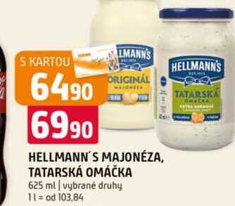 Hellmann's majonéza, tatarská omáčka 625ml, vybrané druhy