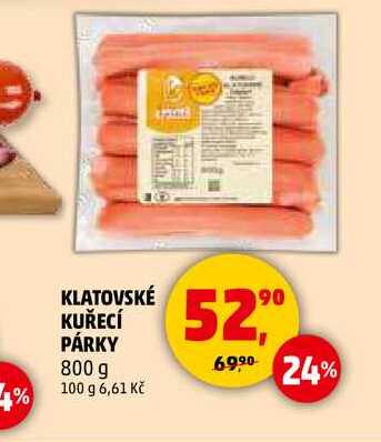 KLATOVSKÉ KUŘECÍ PÁRKY, 800 g  