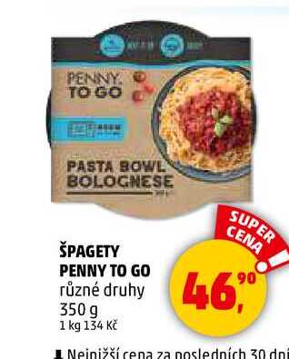 ŠPAGETY PENNY TO GO různé druhy, 350 g 