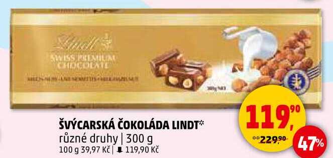 ŠVÝCARSKÁ ČOKOLÁDA LINDT různé druhy, 300 g 