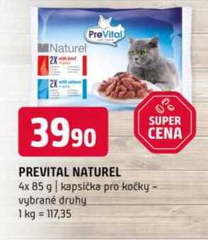 PreVital naturel 4x 85 g kapsička pro kočky vybrané druhy 