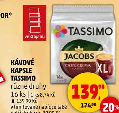 KÁVOVÉ KAPSLE TASSIMO různé druhy, 16 ks 