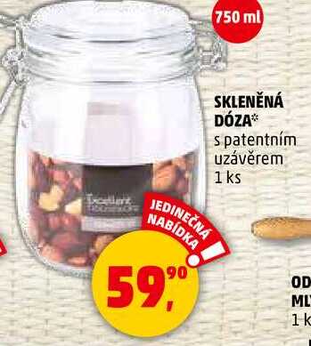 SKLENĚNÁ DÓZA s patentním uzávěrem, 1 ks 