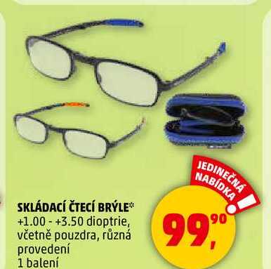 SKLÁDACÍ ČTECÍ BRÝLE +1.00 +3.50 dioptrie, včetně pouzdra, různá provedení, 1 balení 