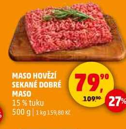 MASO HOVĚZÍ SEKANÉ DOBRÉ MASO 15% tuku, 500 g 