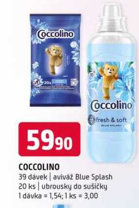 Coccolino 39 dávek aviváž Blue Splash 20 ks ubrousky do sušičky 
